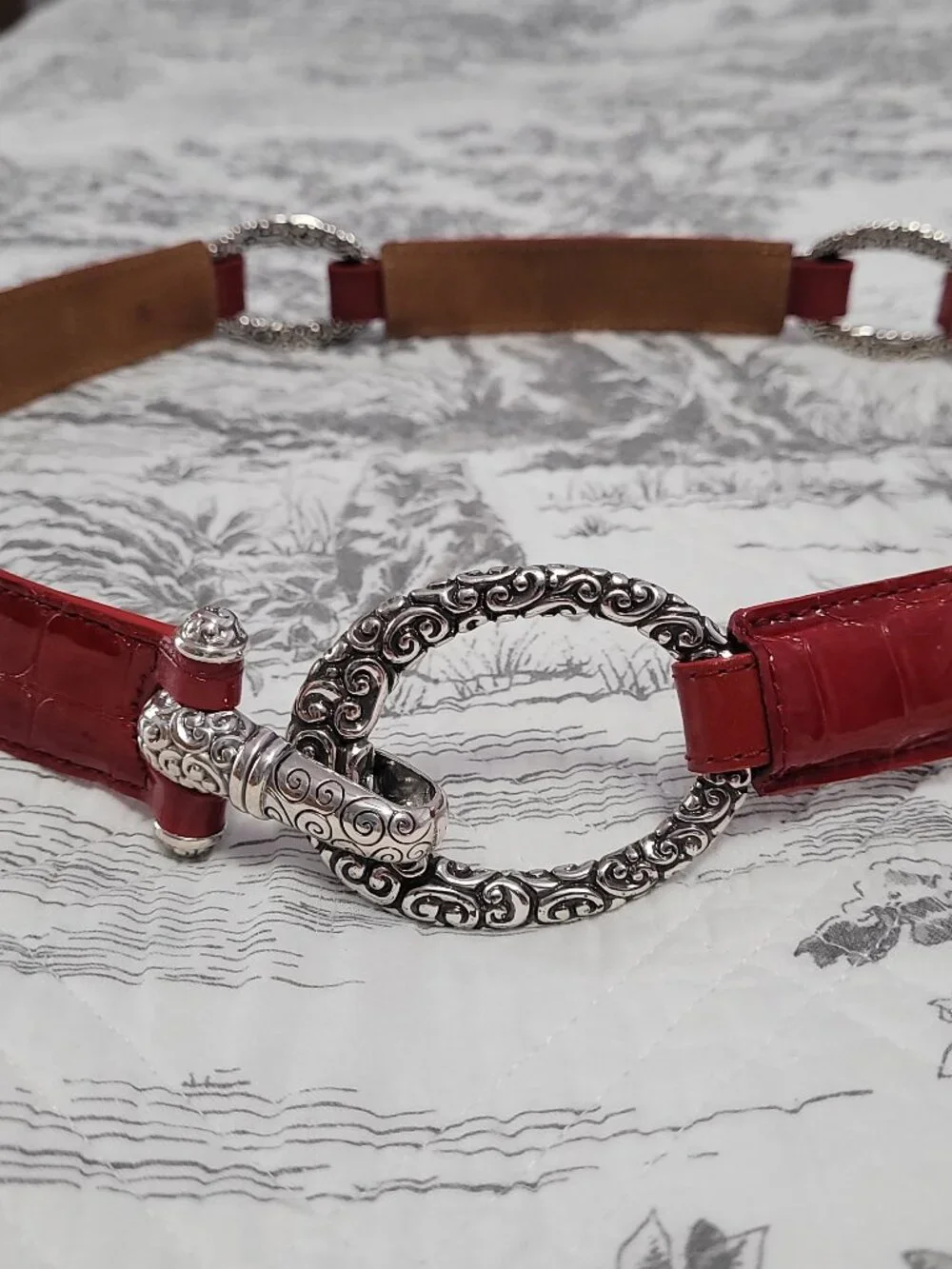 Brighton Red Leather Belt with Silver Size 34 x 1